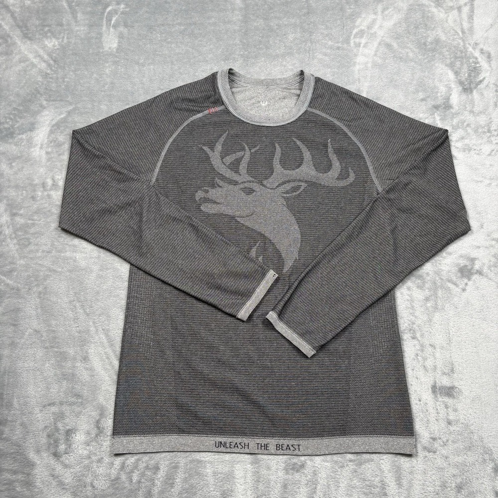 Lululemon Shirt Mens Small Gray Deer Buck Long Sleeve Metal Vent Tech Fitness